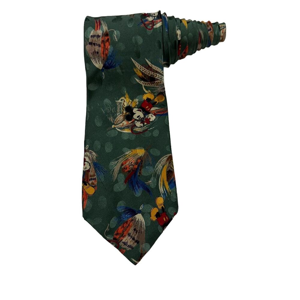 The Disney Store Fly Fishing Lures Mickey Mouse Vintage Novelty Necktie Silk